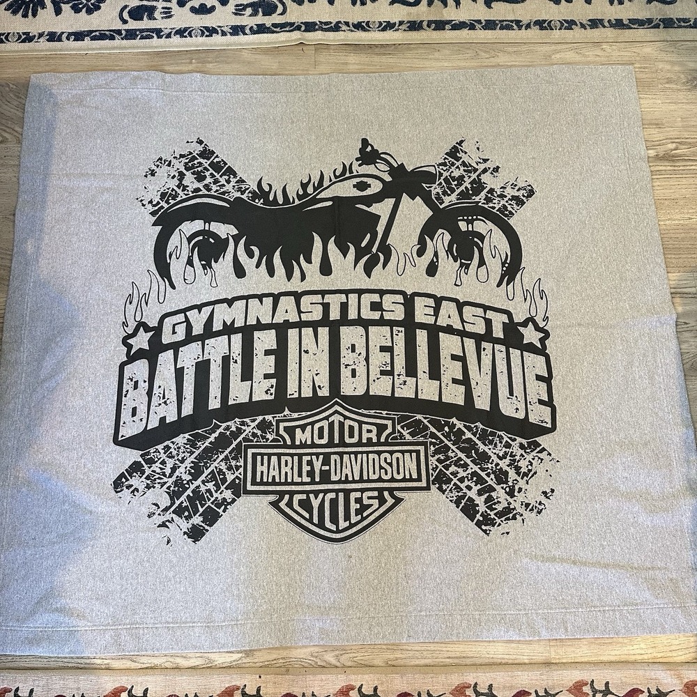 Harley Davidson Throw Blanket Gildan Dry Blend Battle In Bellevue‎ 50x57 Grey
